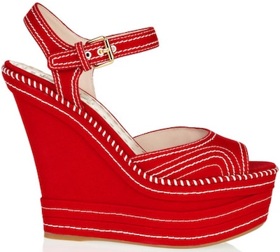 Miu Miu Red canvas platform wedge