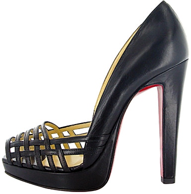 Christian Louboutin Fall 2011 black leather woven peep-toe pump