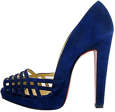 Christian Louboutin Fall 2011 blue suede woven peep-toe pump