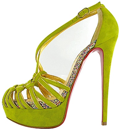 Christian Louboutin green suede glitter pump Fall 2011