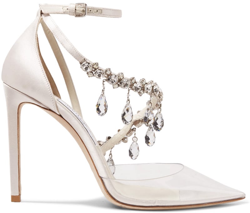 Jimmy Choo + Off-White Victoria crystal-embellished satin and vinyl pumps