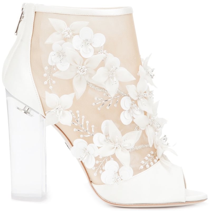 Paul Andrew Bijoux embellished white and beige silk booties