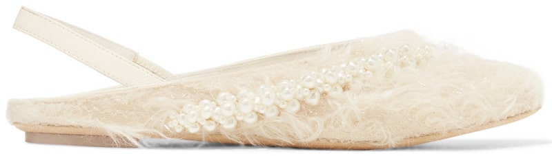 Simone Rocha embellished metallic faux shearling and leather slingback flats