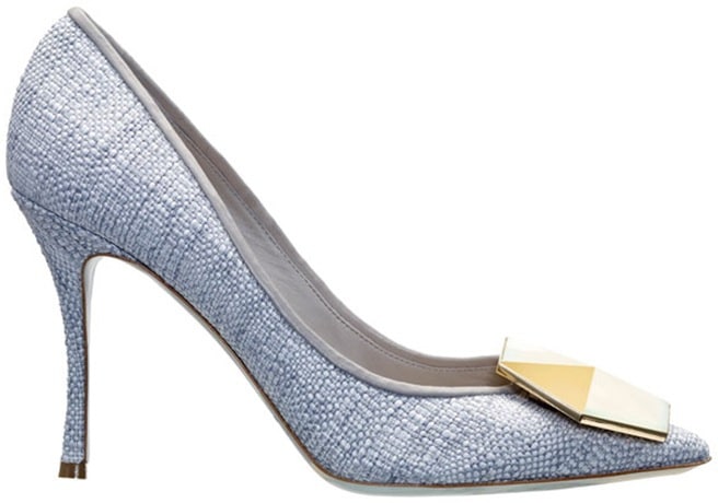 Grey raffia pointed toe pump hexagon Nicholas Kirkwood