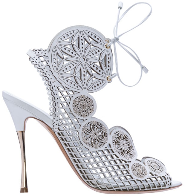 Nicholas Kirkwood white laser cut leather sandal Spring 2014