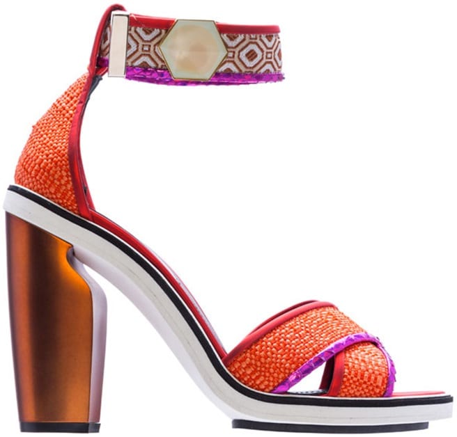 Nicholas Kirkwood orange raffia ankle strap sandal