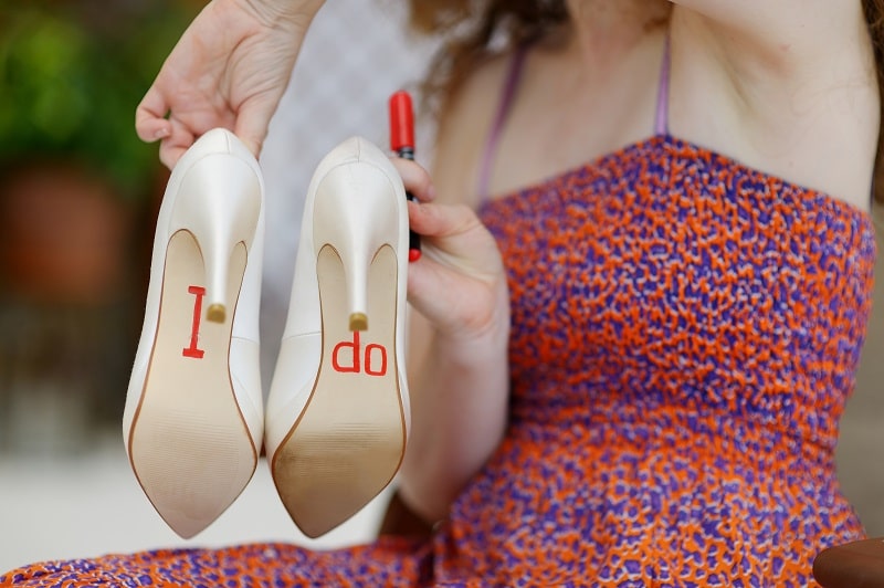 writing on the wedding shoes