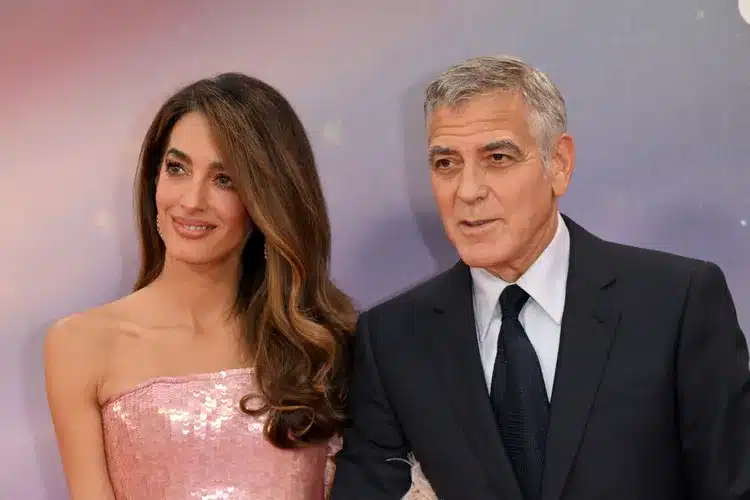 Amal Clooney sheer minidress New York date night outfit