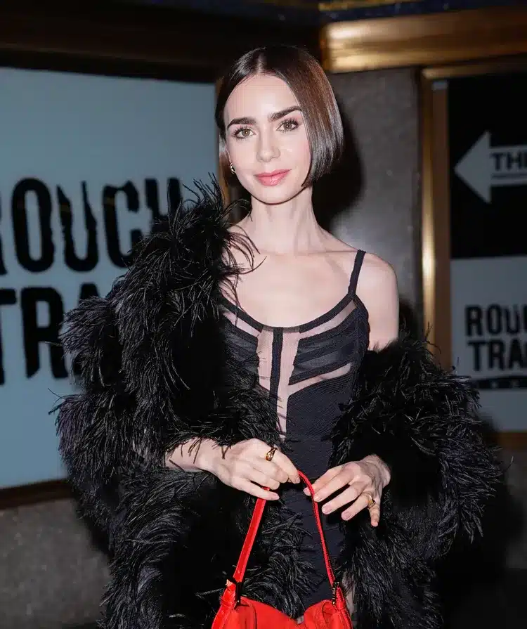 Lily Collins lace naked dress with bra Paris Fashion Week fashion controversy