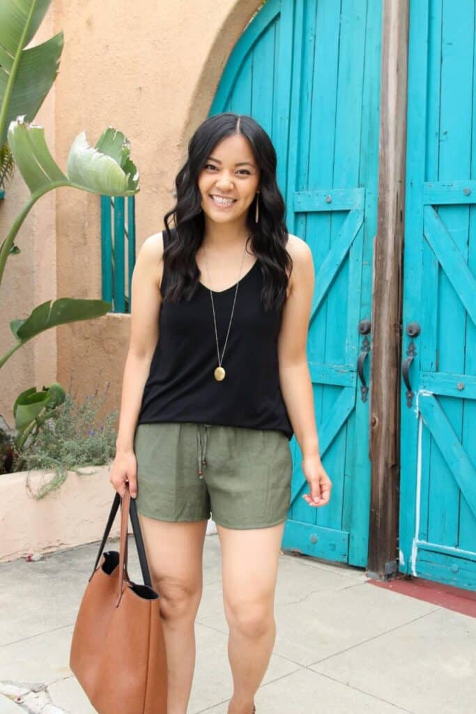 2. The Minimal Chic: Black Tank + Neutral Shorts