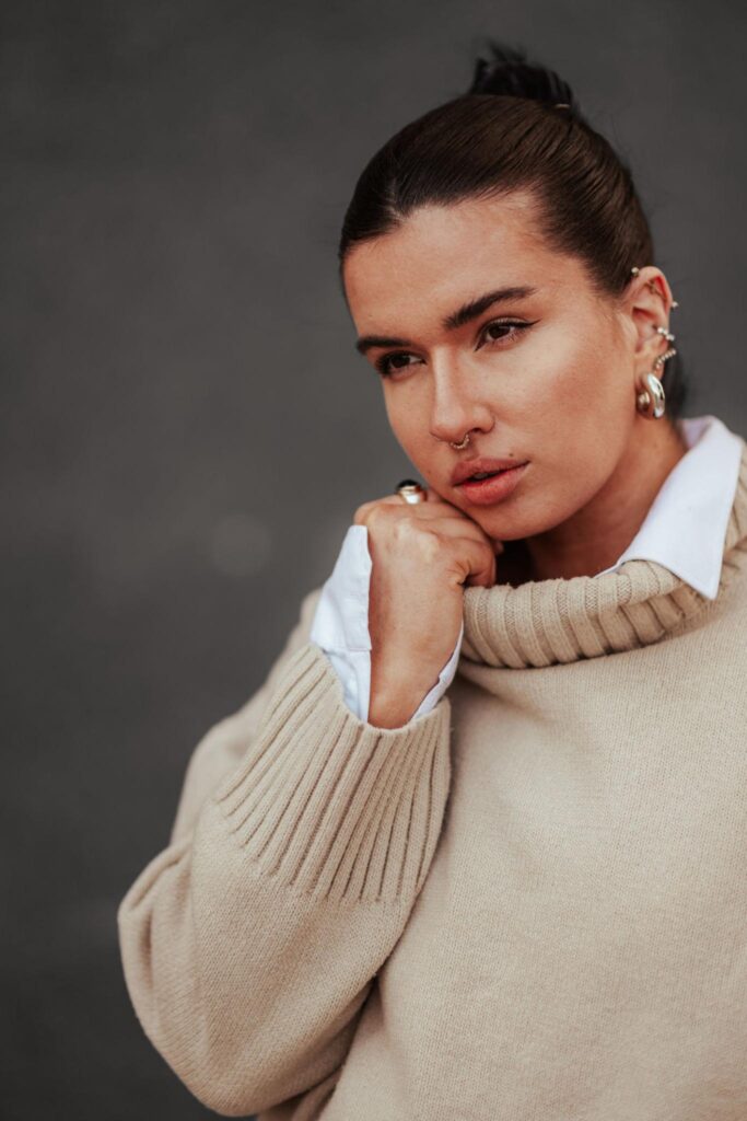 7. Let a Collared Shirt Peek Under a Sweater Dress