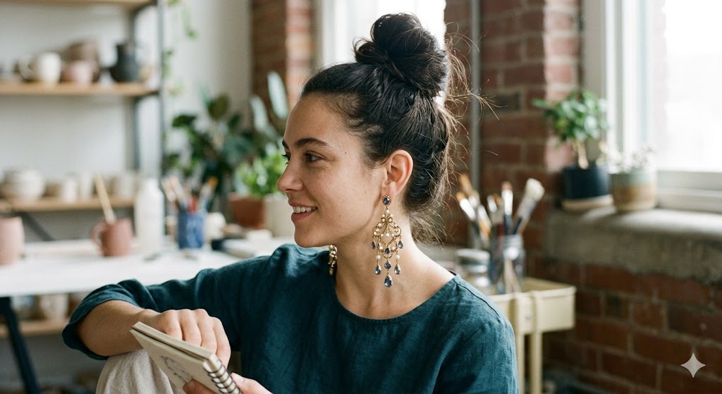 High Bun – Long Drop Earrings or Statement Chandeliers