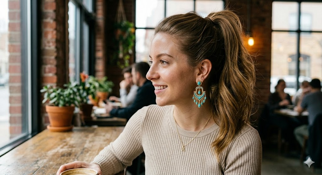 Ponytail with Volume – Bold Statement Earrings
