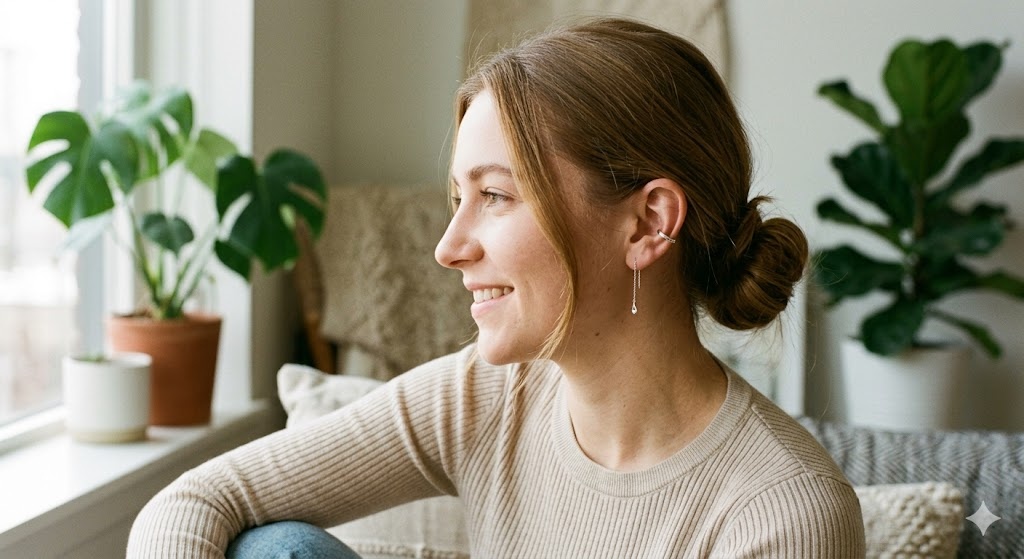 Low Bun – Sleek Ear Cuffs or Minimalist Drops