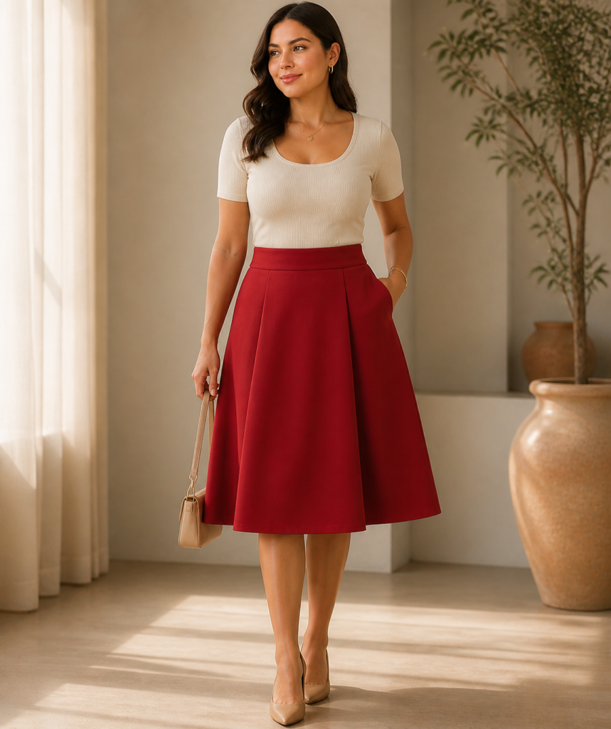 2. Tailored A-Line Skirts: Structured Yet Feminine