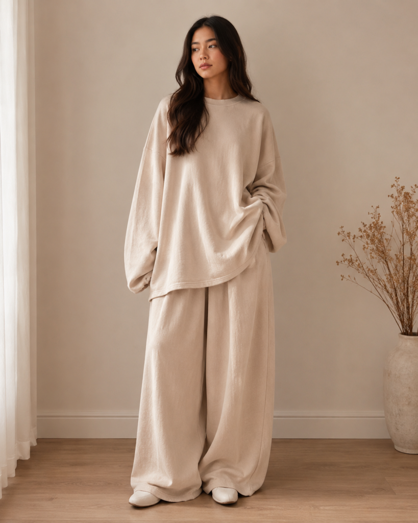 1. Wearing an Oversized Top With Wide Bottoms