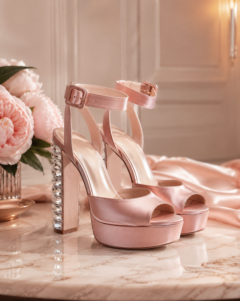 3. Pink Satin Platforms for a Feminine Statement