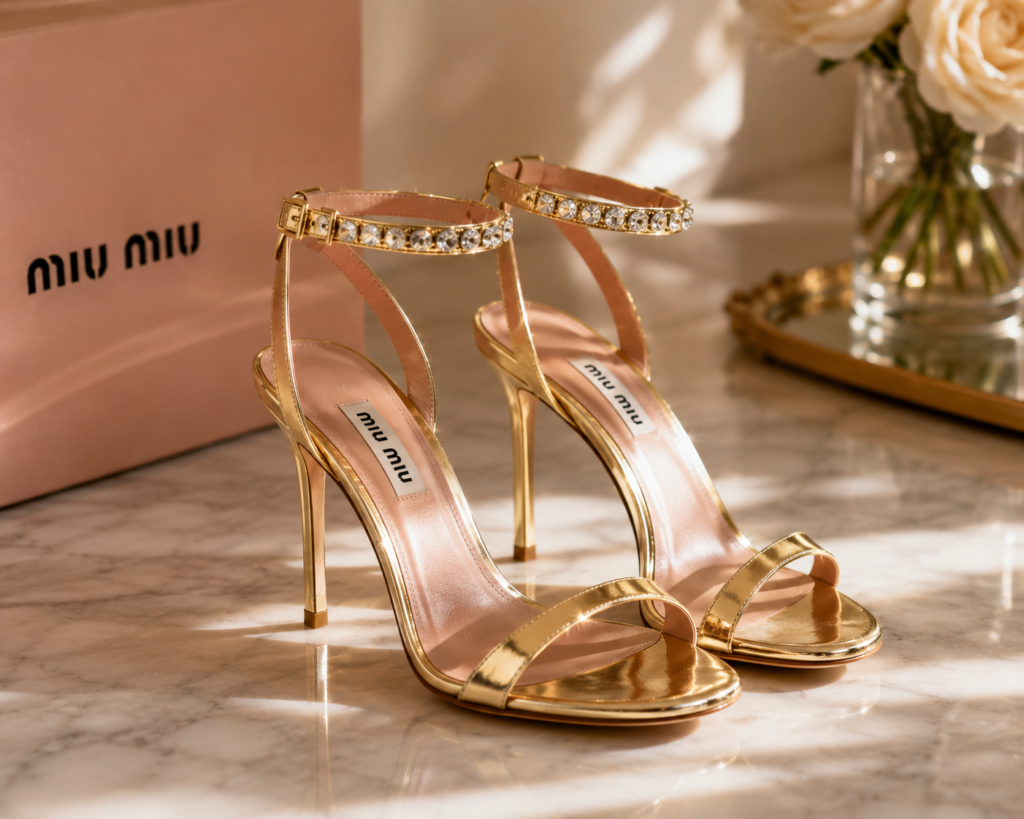 2. Gold Strappy Heels for Soft Luxury