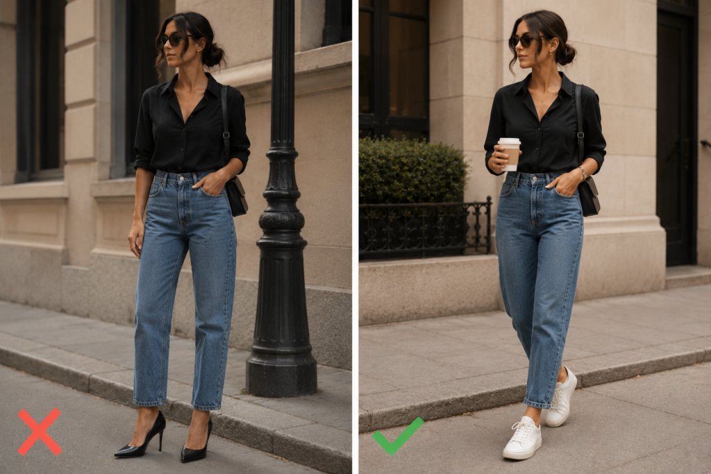 Jeans Look Better with Casual and Balanced Footwear