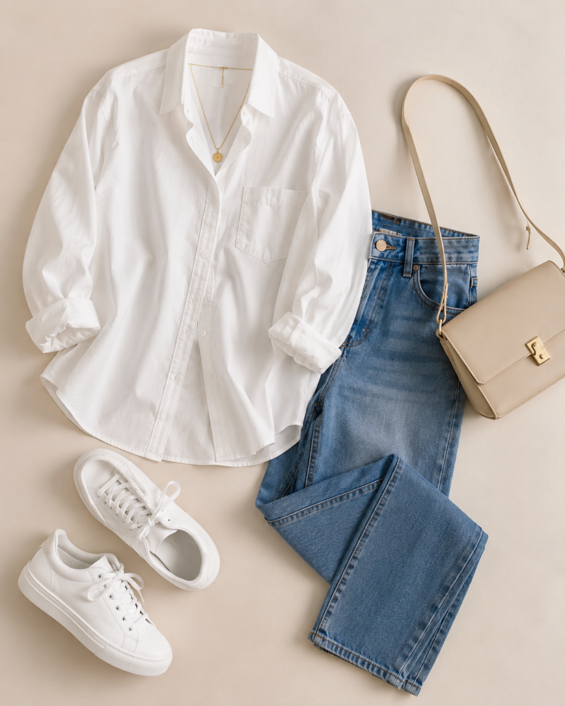 1. White Shirt and Jeans