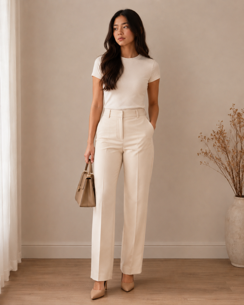 2. Choosing Fitted Tops With Straight Pants