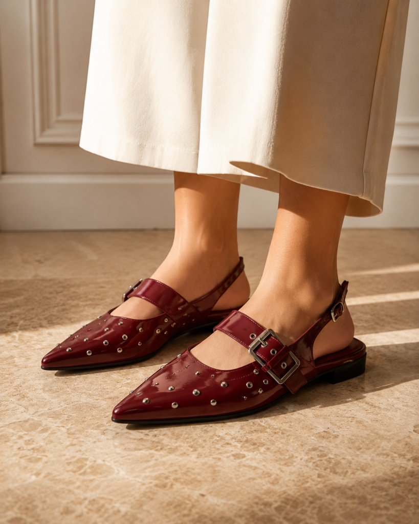 6. Pull&Bear Burgundy Studded Mary Jane Flats